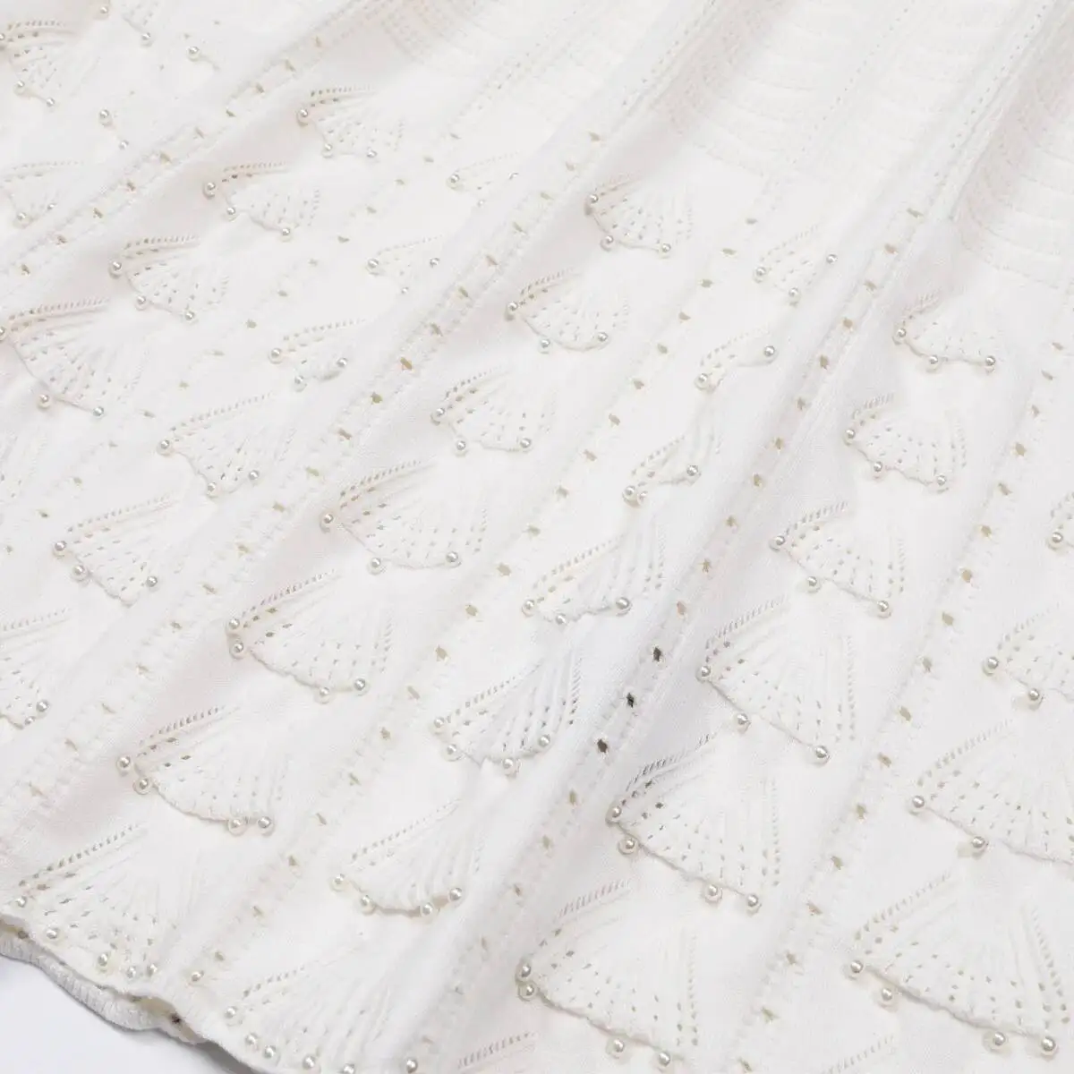 LEOSOXS Sukienki dzianinowe z perłami, białe, modna sukienka letnia bez rękawów z dekoltem typu O, elegancka, długa, z rybim ogonem, wysokiej jakości dla kobiet