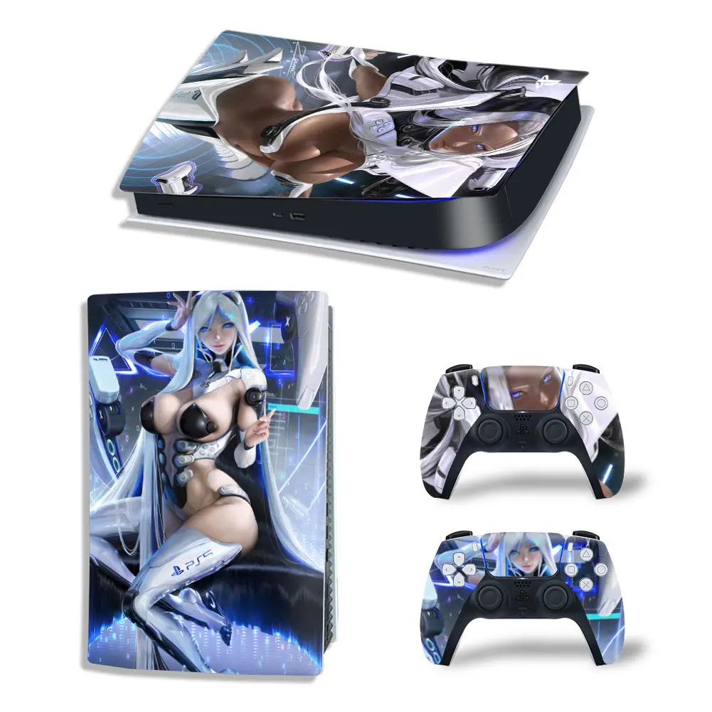 Girls 7424 Anime PS5 Skin sticker Vinyl decals PS5 Disk Digital Version Skin sticker for Console and two Controllers Vinyl