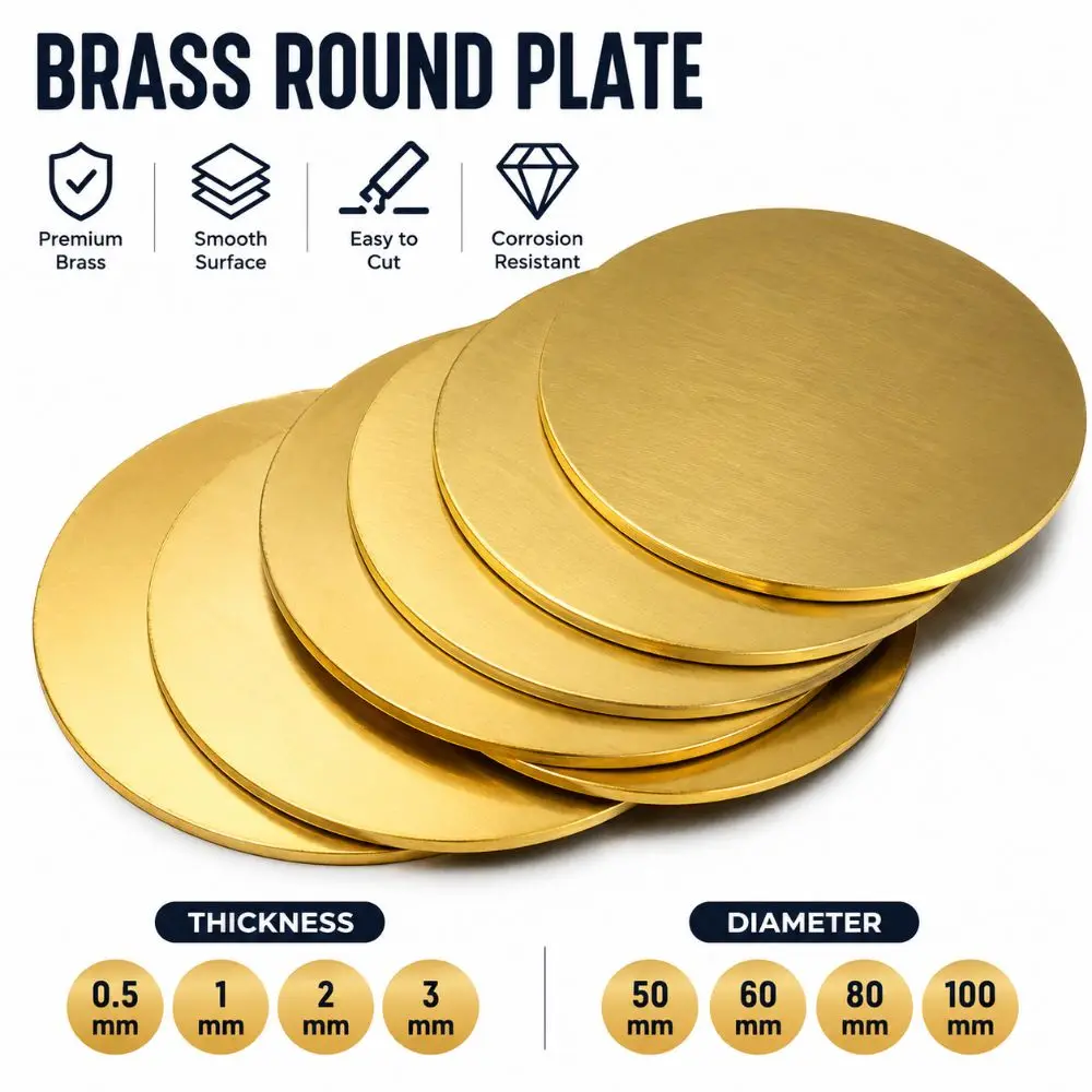 Versatile 50/60/80/100mm Brass Round Disc 0.5/1/2/3mm Circle Metal DIY Discs Brass Gasket Plate