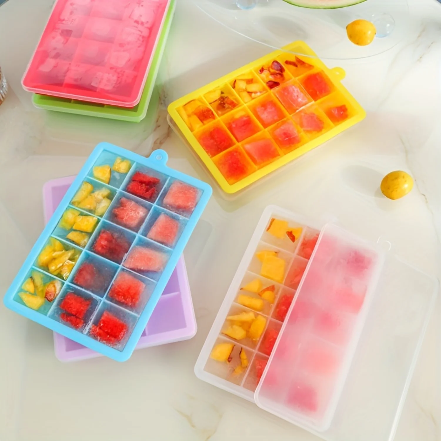 1PACK Ice Cube Tray, Silicone Square Ice Trays Easy Release Stackable Ice Cube Mold with Removable Lid, 24 Cavity