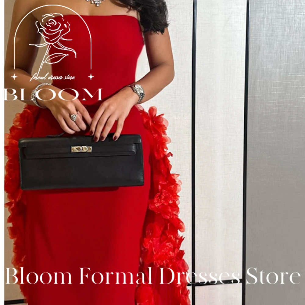 Bloom personalizado cuello barco Color sólido Panel tren 3D flores A-Line vestidos de noche elegante para boda sin espalda Sexy encantador