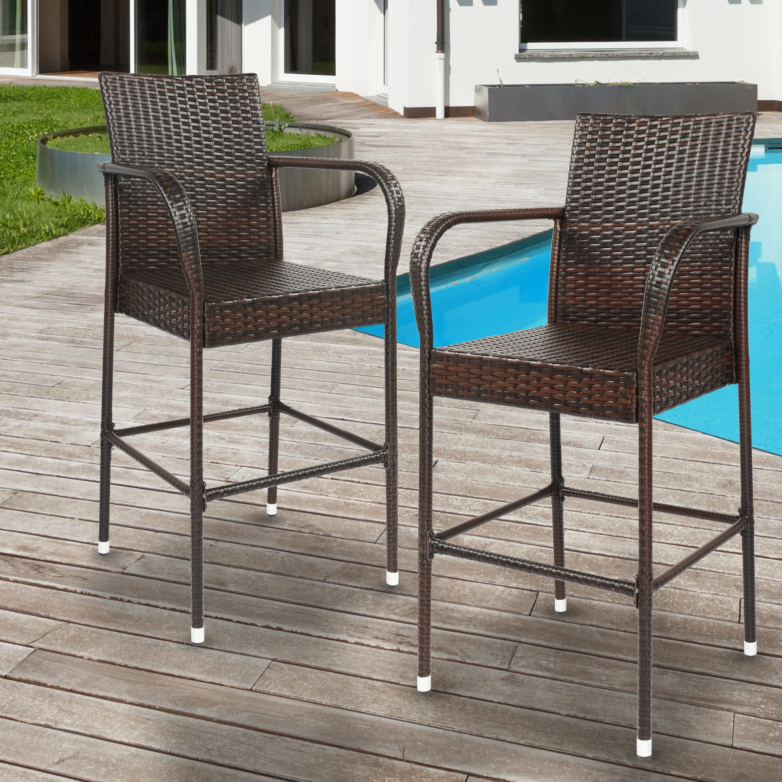 2pcs High Outdoor Bar Chair Brown Gradient  for Outdoor or Backyard