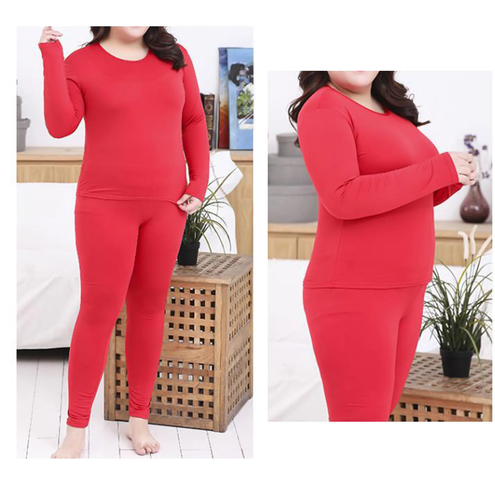 Women's Thermal Underwear Set Plus Size Comfortable Base Layer Pajama Set for Winter Early Spring