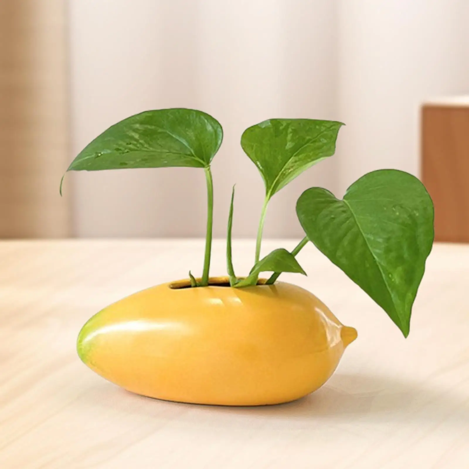 Unique Mango Shaped Ceramic Vase Modern Planter Bud Vase Decorative Flowerpot for Dining Room and Living Room Display