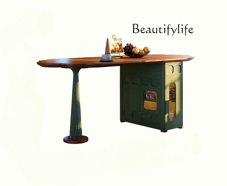 

Medieval style island dining table Island dining table integrated foldable multi-functional small apartment wall dining table