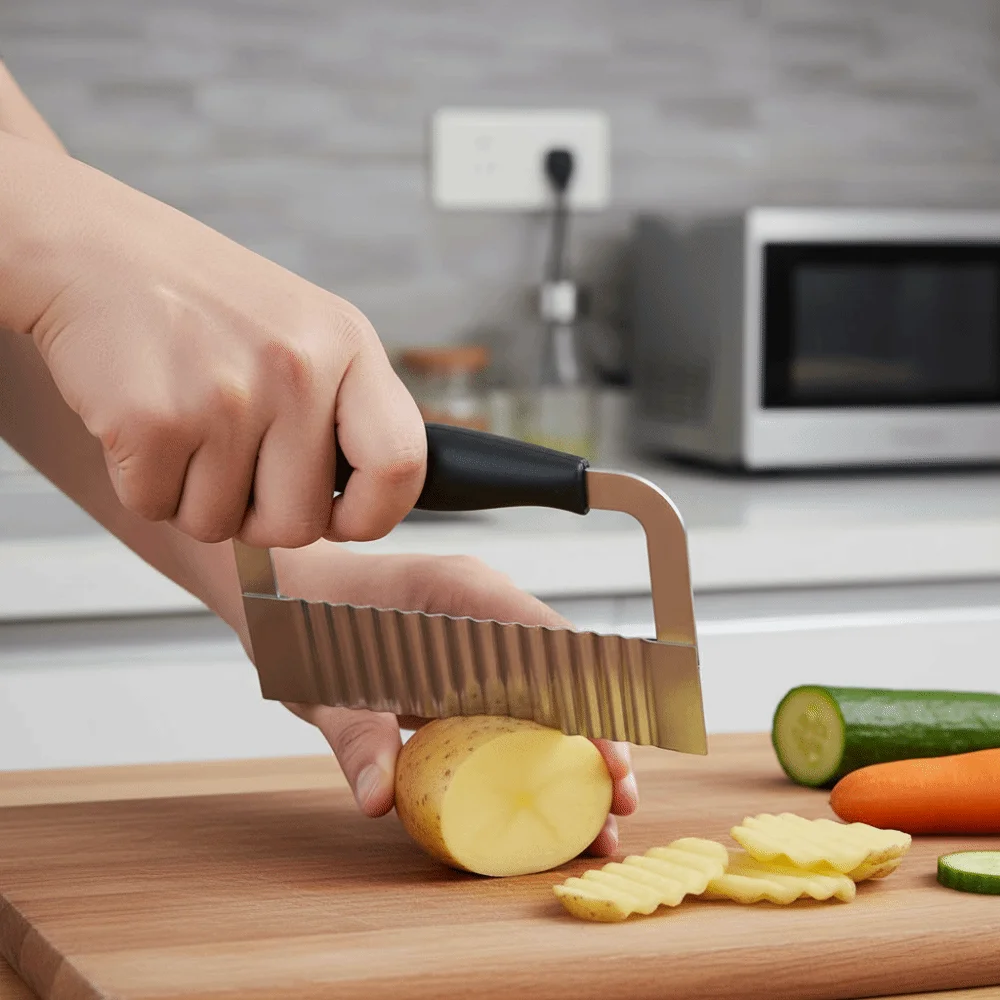

Stainless Steel Wavy Potato Cutter Rustproof Non-slip Handle Wavy French Fries Cutter Sharp Household Potato Slicer Vegetable