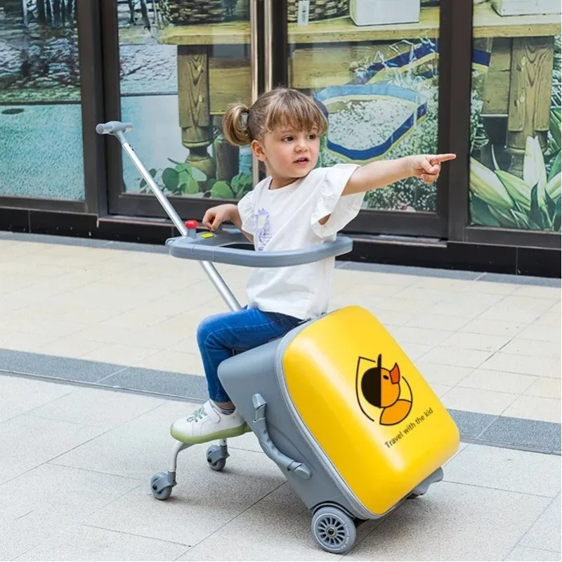 Nuevo equipaje para niños con diseño de asiento portátil para maleta de mano para niños, cubierta de carrito de moda, equipaje de 20 pulgadas, caja