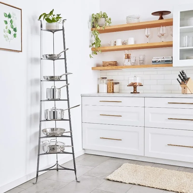 Enclume-8-Tier Suporte De Panelas, Free Standing Pot Rack, Aço Martelado, Racks De Panelas Desmontadas