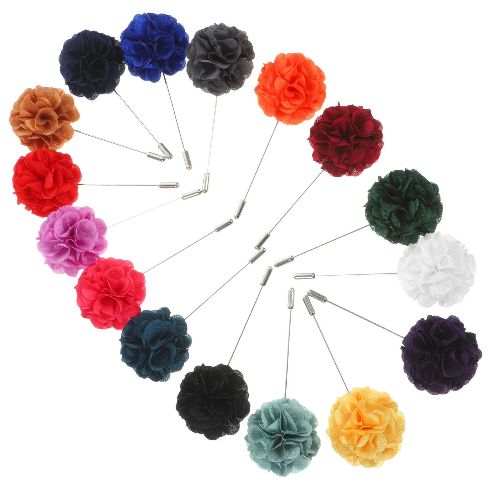 

16pcs Corsage Chiffon Flower Long Collar Brooch Needle Copper Material Wedding Groom Suit Lapel Accessory