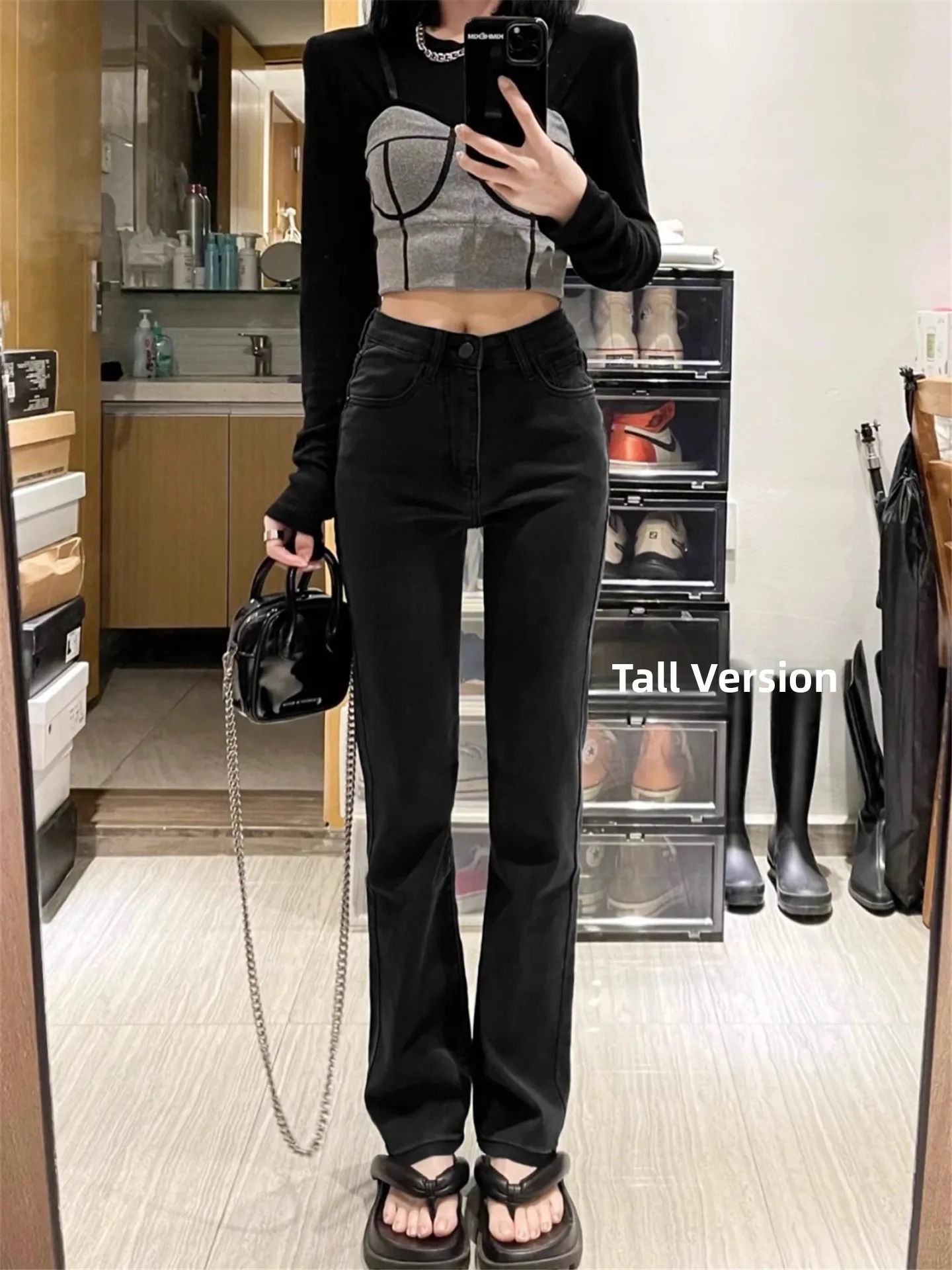 

Ретро-джинсы женские черные, утепленные флисом, с высокой талией, прямые, зауженные, удлиненные, для зимы