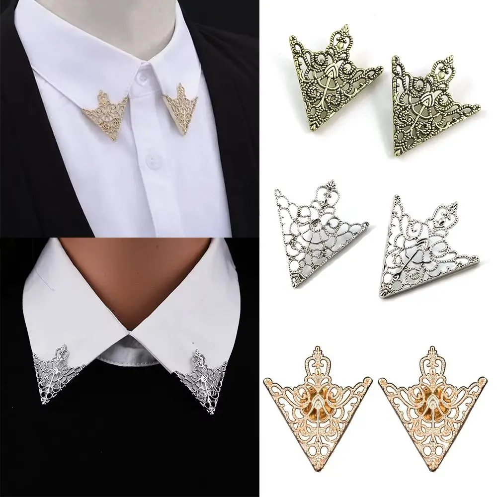 Vintage Triangle Shirt Collar Pin Tide Exquisite Decorated Clothes Decorative Pin Hollowed Out Fashion Jewelry