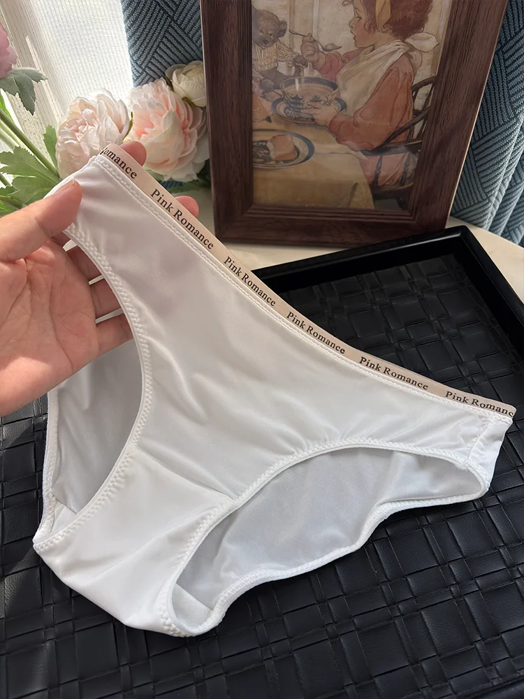 Low-Waist Ice-Silk Seamless Cotton Panties Breathable Pure Cotton Crotch Letter Waist  Pants Summer Thin Underwear