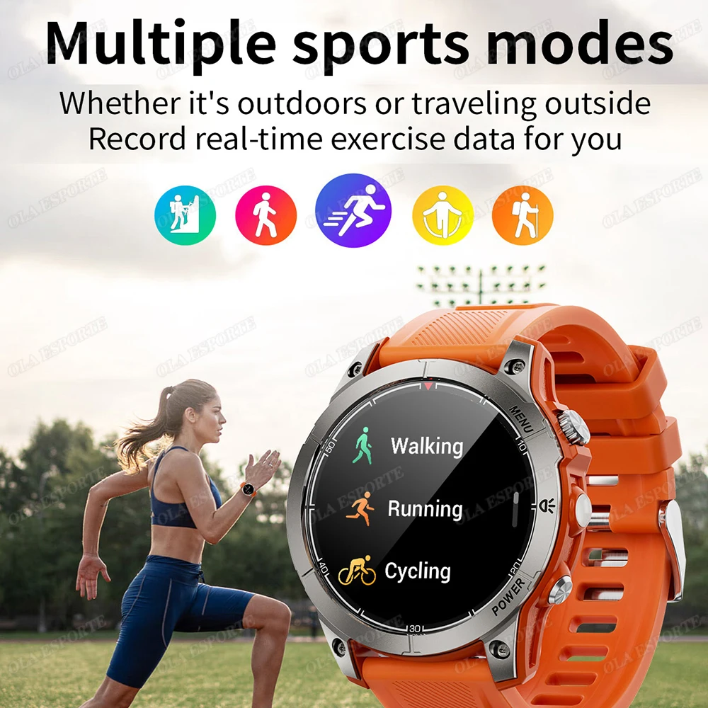Nuovo GPS Smartwatch Militare Da Uomo Schermo Amoled Torcia Elettrica Monitor di Salute Impermeabile Frequenza Cardiaca Chiamata SmartWatch Da Esterno NFC Donne