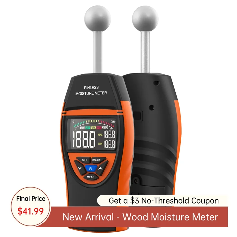 

Wood Moisture Meter - Pinless Moisture Detector Measur Depth 20-40mm Non-Destructive Moisture Tester with Masonry Spherical