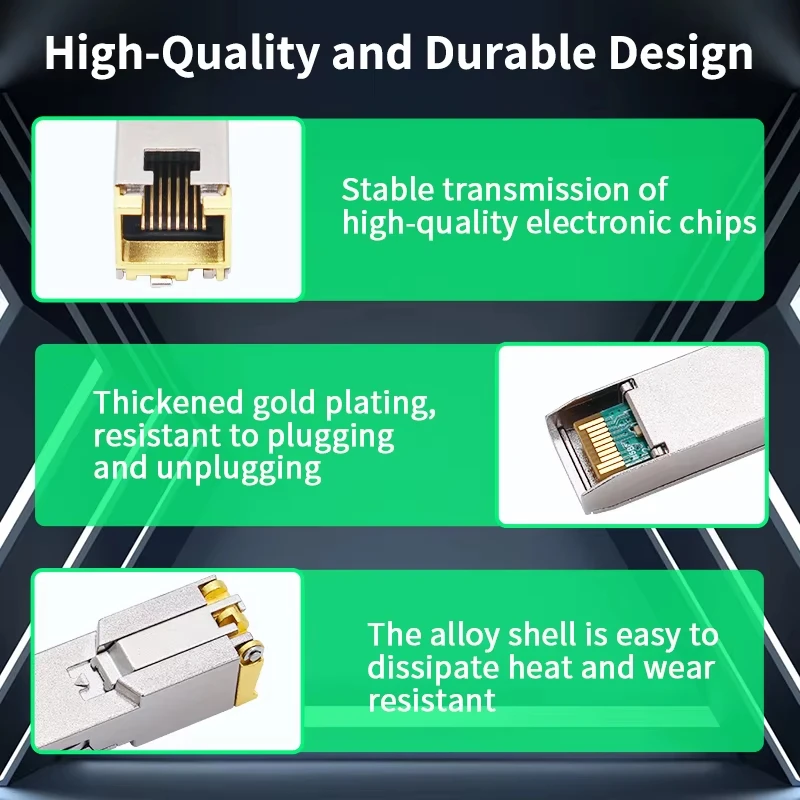 Patchtek 1.25G/2.5G/10G GBASE-T SFP+ Modulo in rame a RJ45 CAT6a-Modulo Ethernet con modifica automatica SFP+ Cavo adattatore-1PCS