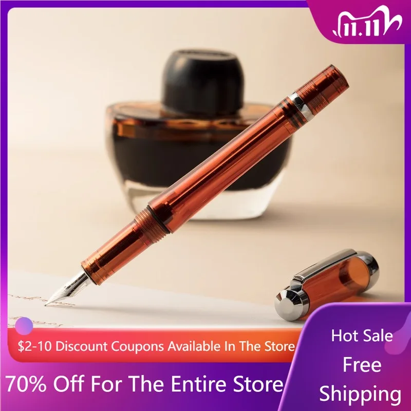 paili-pluma-estilografica-acrilica-transparente-marron-punta-piloto-ef-f-m-piston-de-presion-negativa-curvo-papeleria-de-gran-capacidad