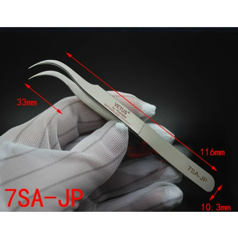 

High end ultra precision tweezers, ultra hard anti magnetic and acid resistant elbow straight head