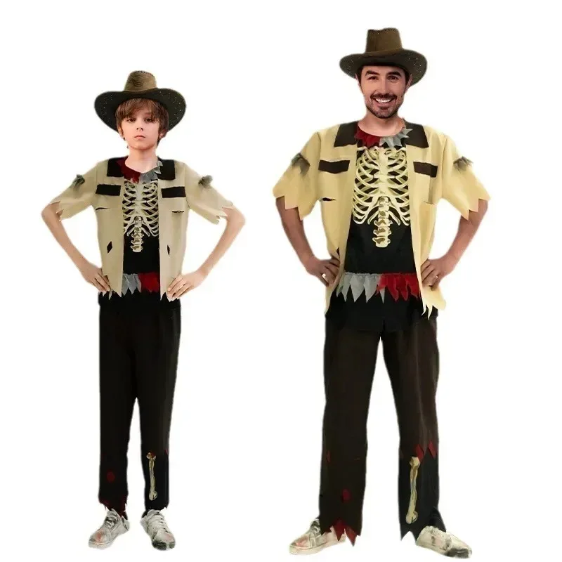 الهيكل العظمي الملابس أعلى السراويل كاوبوي تأثيري حلي فستان الهالوين حتى دعوى مرحلة الأداء ارتداء مهرجان حزب الزي ob;8