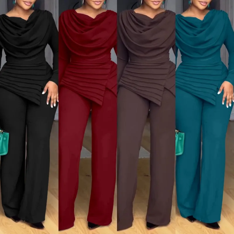 

Swing Collar Ruched Jumpsuit Long Sleeve Solid Elegant Office Lady Asymmetric Hem Casual Vintage Ruched Slim Rompers Autumn