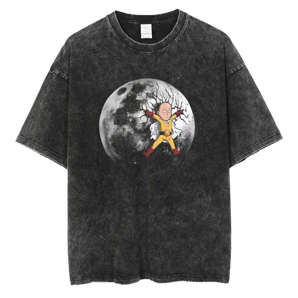 Anime ONE PUNCH MAN Saitama Funny Graphic Printed T Shirt Men Women Washed Cotton Tshirts Plus Size Tee Harajuku Male T-shirt
