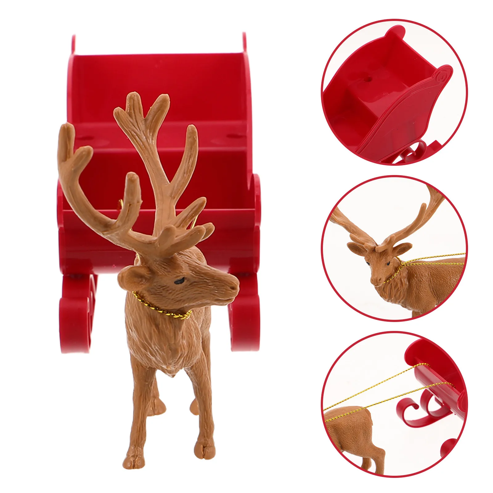 1Set Christmas Sleigh Ornament Elk Sculpture Santa Sleigh Mantel Display Tabletop Holiday Desk Decoration Elk Sculpture