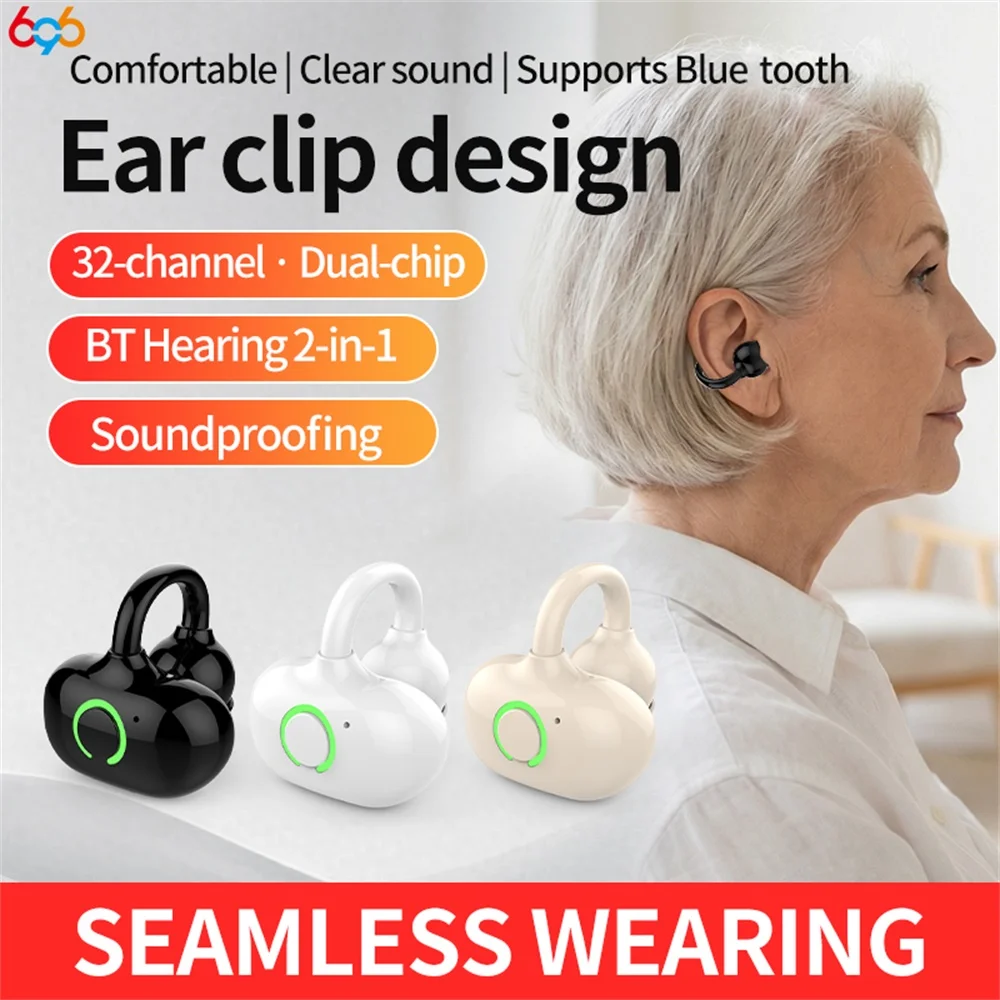 New Ear Clip Hearing Aids Noise Reduction Headset Blue Tooth Call Music Playing Single-Ear Headphone Suitable For The Elderly