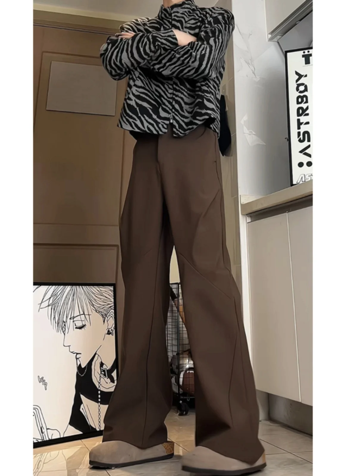 

Мужские повседневные брюки Cleanfit коричневого цвета из ледяного шелка, расклешенные, прямого кроя, с эффектом драпировки, немнущиеся, со средней/низкой посадкой, для осени и весны