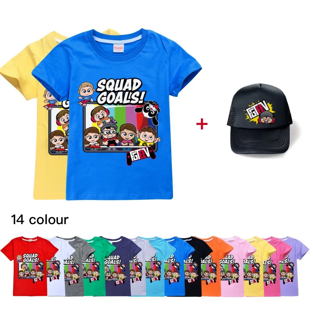 

Fgteev Kids T-Shirt Print Girls Funny Clothes Boys Costume Children 2023 Summer Tops Kids Clothes Baby Tshirts Cap Hat