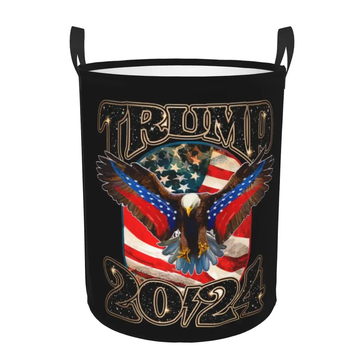 Trump 2024 Eagle Laundry Basket Foldable America US Flag Clothes Hamper for Baby Kids Toys Storage Bag