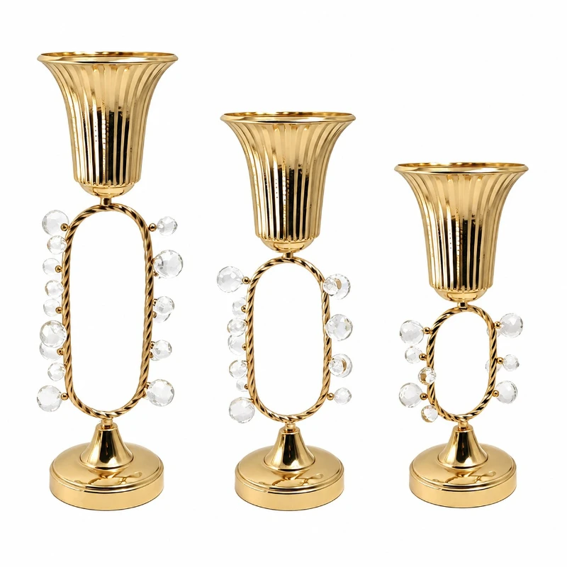 French light luxury crystal vase gold high-footed home decoration ornament dining table wedding living room flower ornament