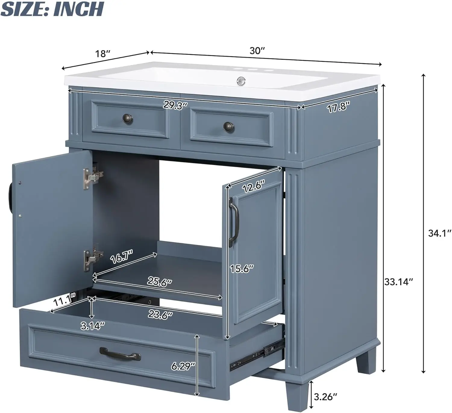 30" Blue Vanity Sink 2