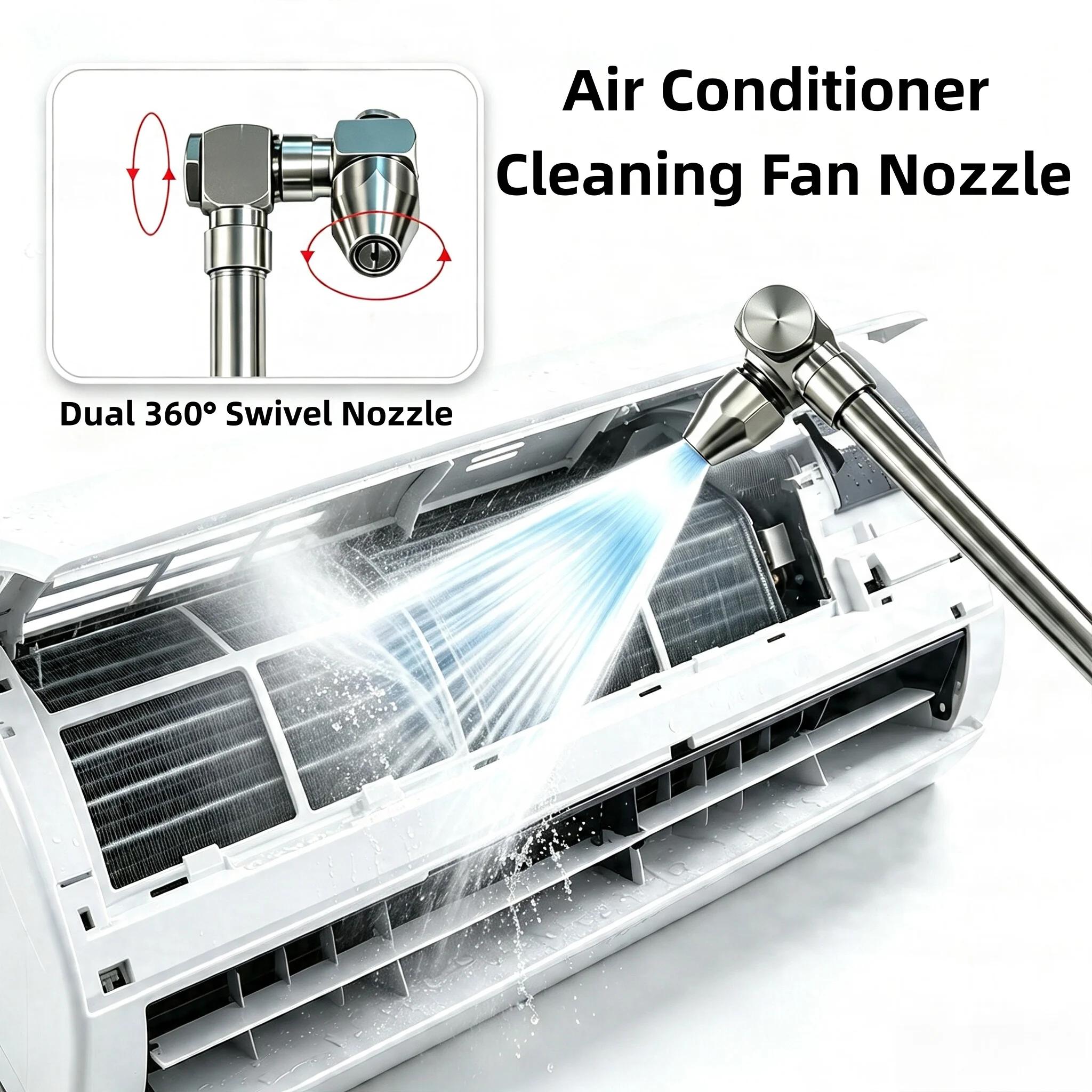 Dual 360° Swivel Nozzle Car Washing Gun Extension Wand Adjustable Angle Spray Nozzle for Air Conditioner & Auto Cleaning