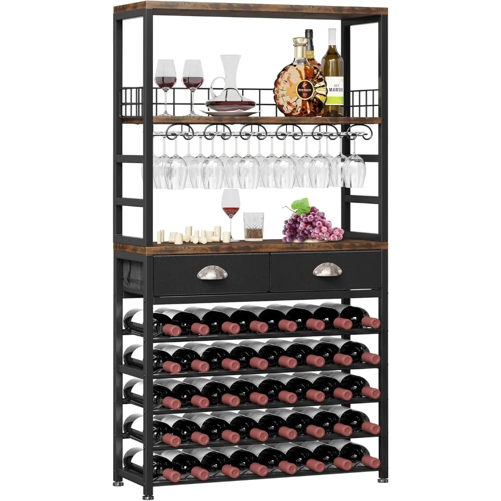 

Bar Cabinet with Storage, Wine Rack Freestanding Floor, 6-Tier with Tabletop & Drawer and Wine Storage for Home Bars