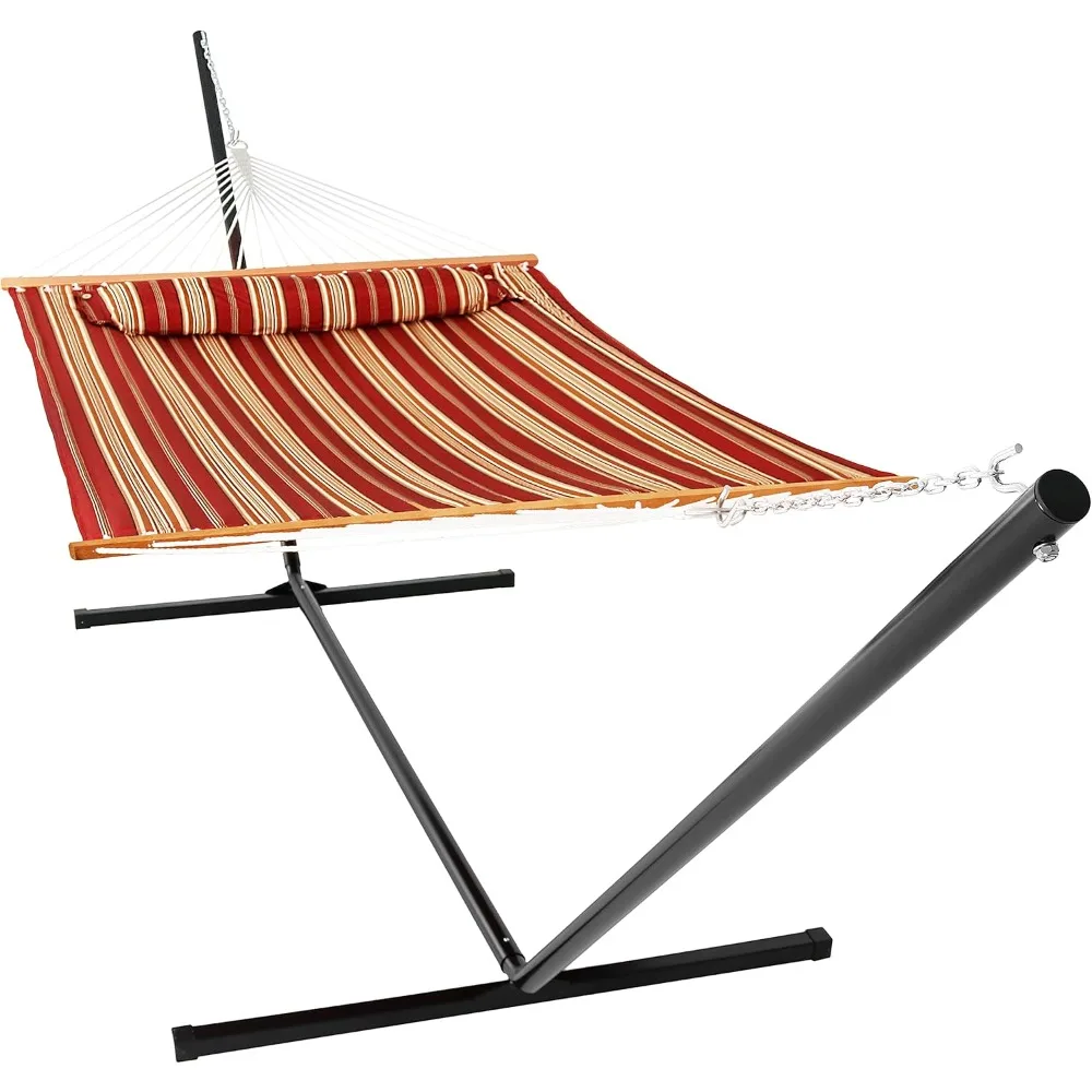 

Quilted Double Hammock with Stand for Outside - 400-Pound Capacity 2-Person Hammock with Stand - 15-Foot Stand - Red
