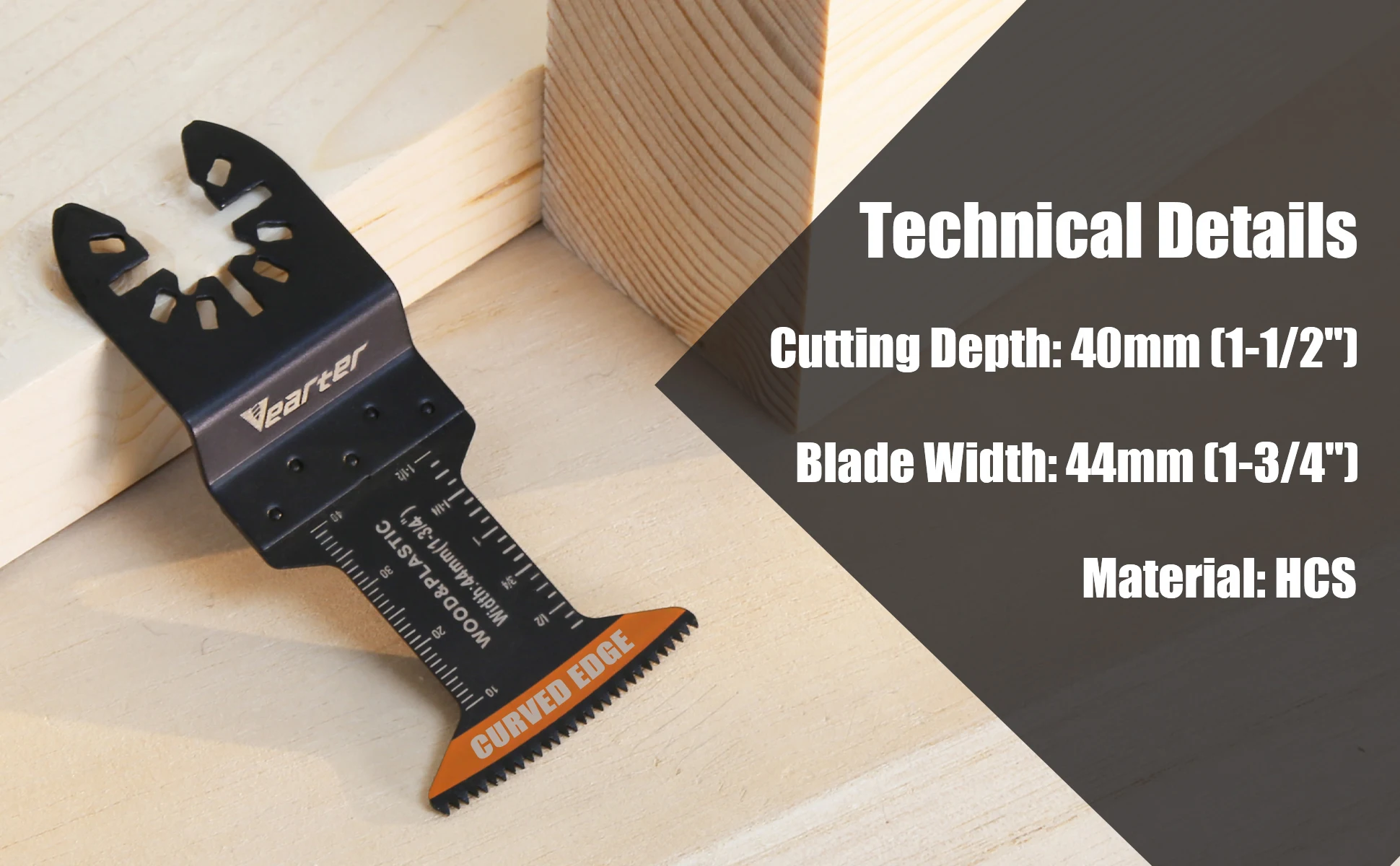 3/10 Stück Vearter 44 mm oszillierende Multitool-Klingen mit gebogenen Kanten, HCS-Sägeblätter, geeignet für Holz- und Kunststoffmaterialien – Detail 4