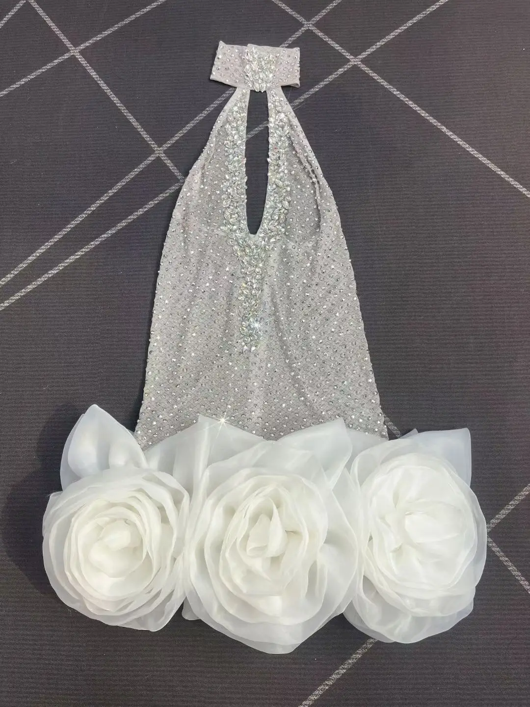 Wanghua-vestido de noche elegante para mujer, falda con brotes de flores en 3D con diamantes de imitación, traje de actuación de barra hueca Sexy, vestido de fiesta de boda