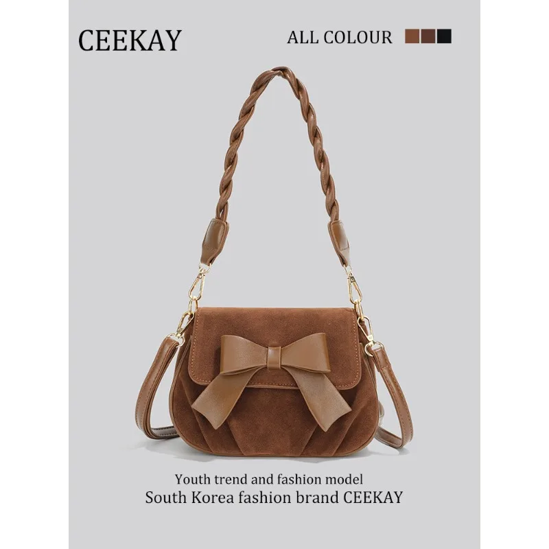 

Новая замшевая сумка-седло CEEKAY 2026, винтажная сумка через плечо с плетеным ремешком, милая мини-сумочка для женщин, кроссбоди для женщин