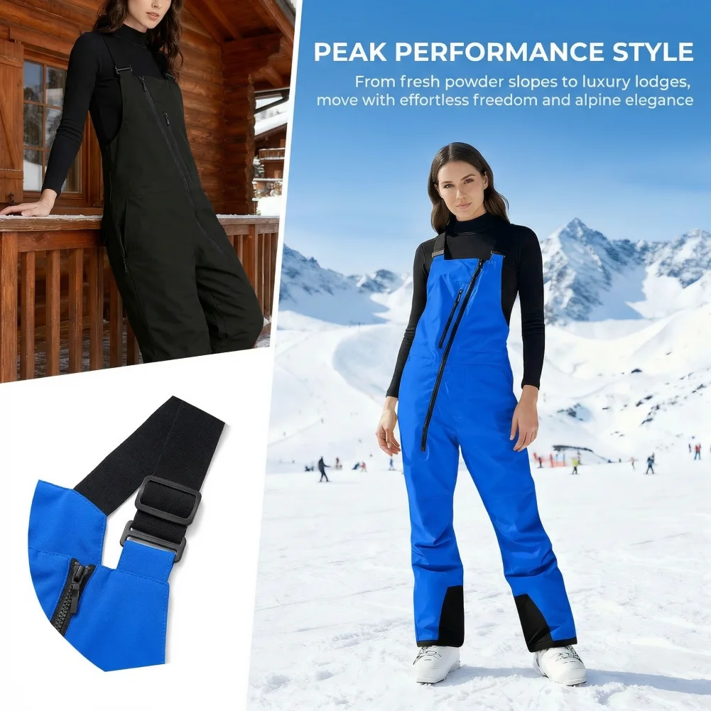

Elastic Fabric Snow Bib Waterproof Insulated Ski Bibs Adjustable Snowboard Overalls Lightweight Winter Snow Pants for Men Women