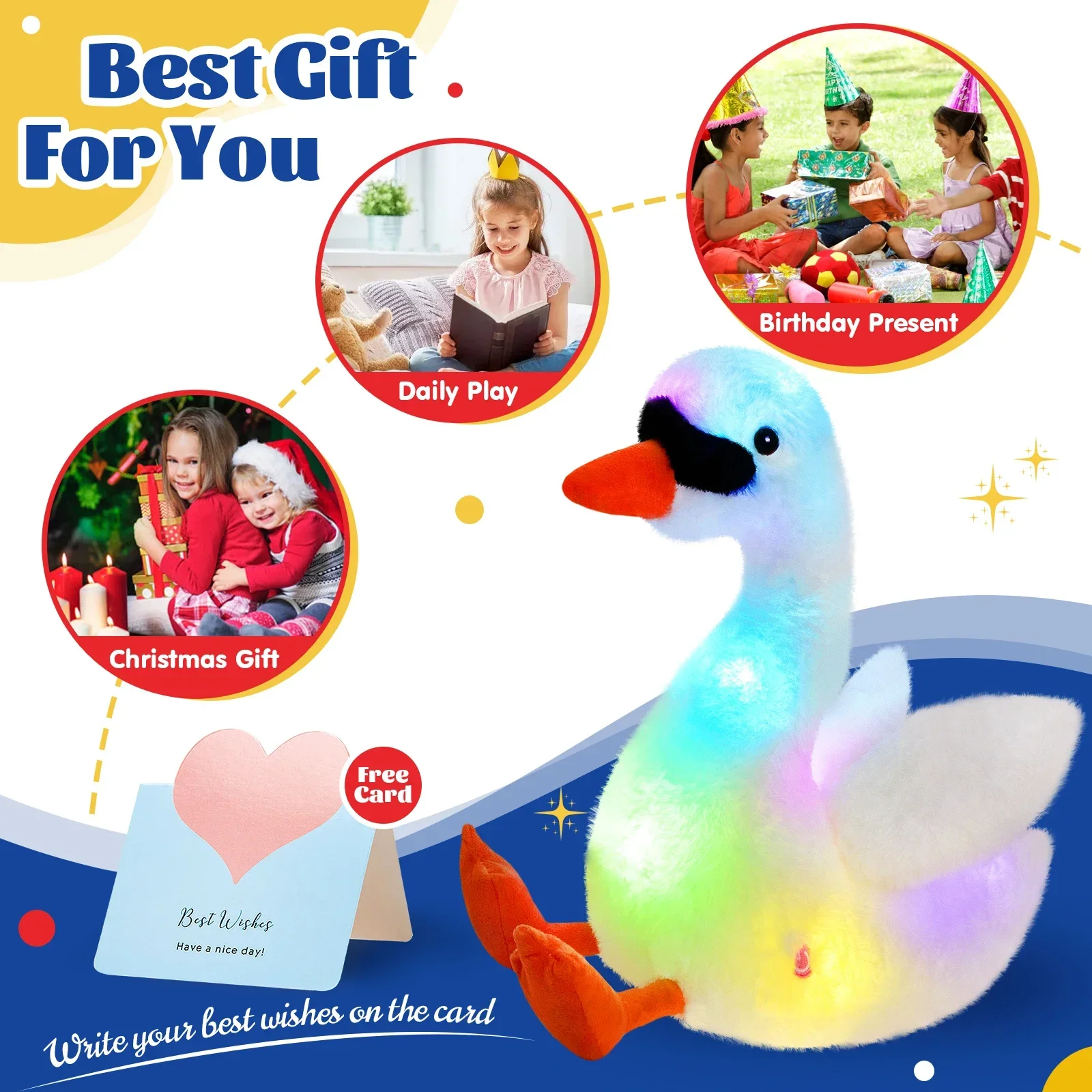 35cm Stuffed Animals Toys with LED Light Throw Pillows Soft White Swan Dolls Toy Birthday Children's Day Gift for Girls Kids