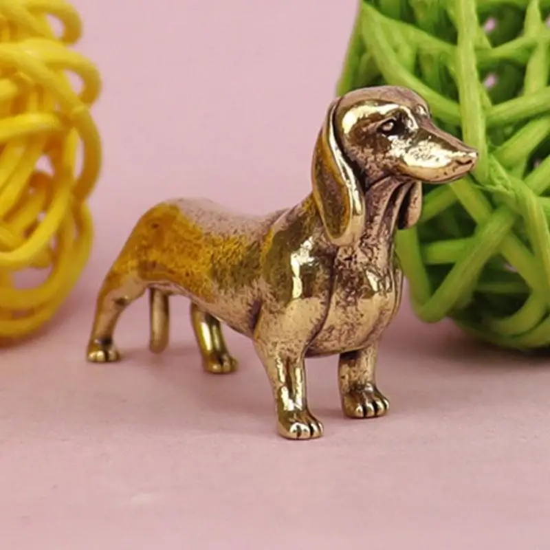 2 Piece Artistic Brasses Dachshund Dog Miniature Sculpture Gift Coppers Animal Figurine Ornament For Home Decors 55KF