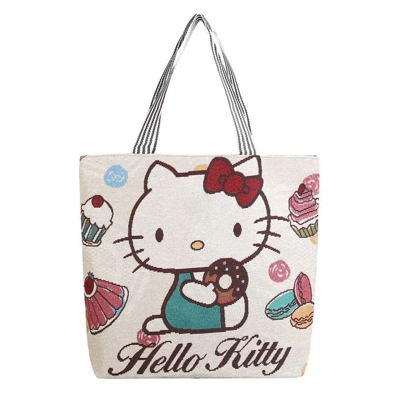 Sanrios Student Light Fashion Canvas Bag Shopping Bag Shoulder Bag Hello Kitty Kawaii Girl Cartoon Travel Handbag New Style 2025