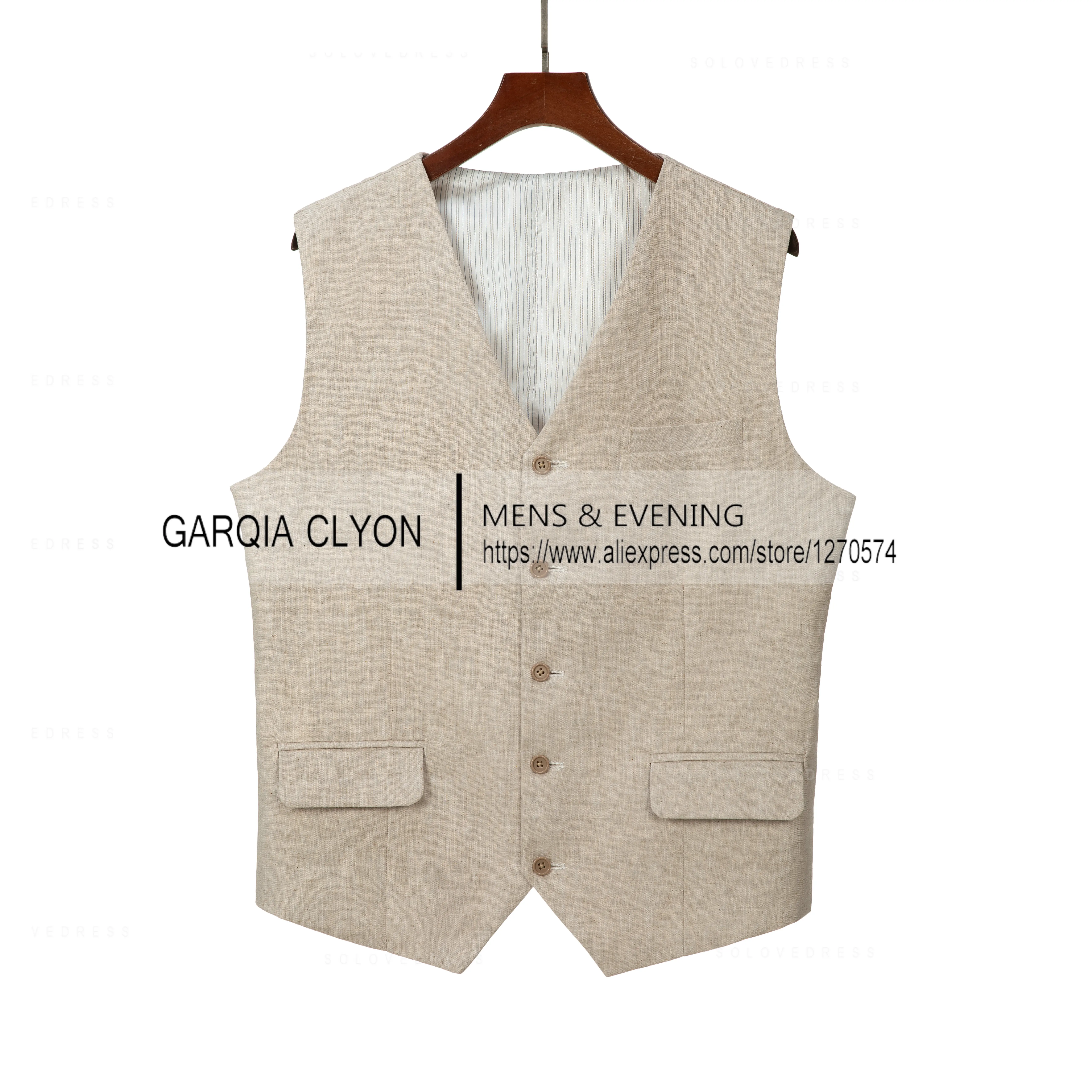 Mens Suit Vest Lapel V Neck Men\'s Vest Linen Waistcoat Wedding Business Vest Waistcoat Groomman For Wedding Green/Burgundy/Brown