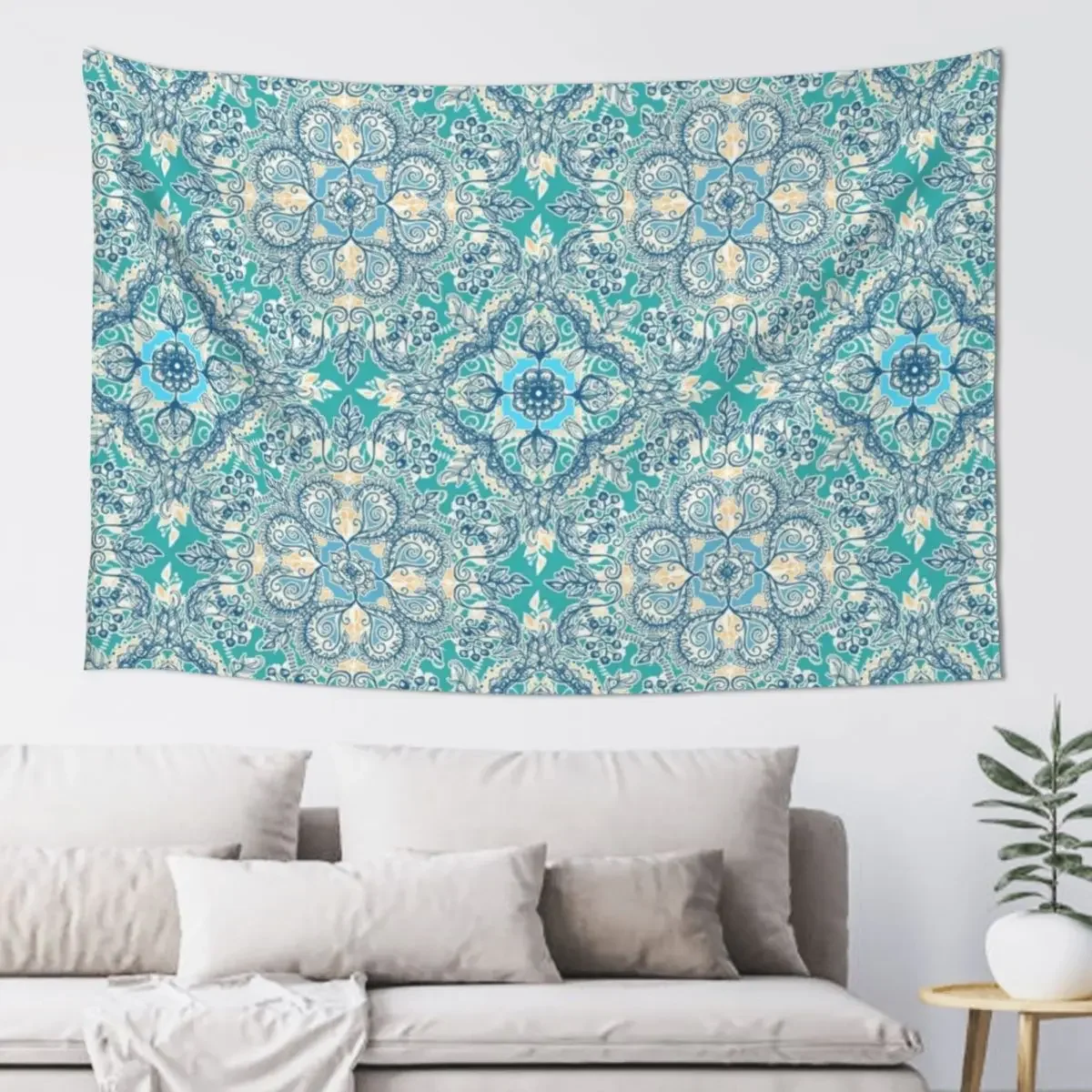 

Gypsy Floral in Teal & Blue Tapestry Wall Deco Room Decor Cute Home And Comfort Decor Tapestry