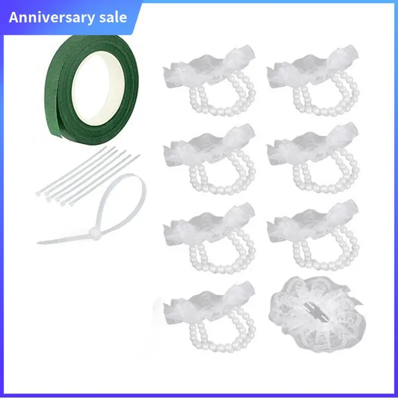 

A75P-Corsage Wristlet Band 8Pcs Wrist Corsage Bracelets,Elastic Wristlets For Wedding Party Prom DIY Wrist Corsage