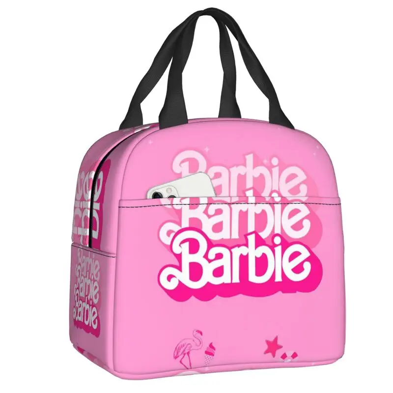 Custom Cartoon Barbies Insulated Lunch Bags for School Office Anime Leakproof Thermal Cooler Bento Box Women Children