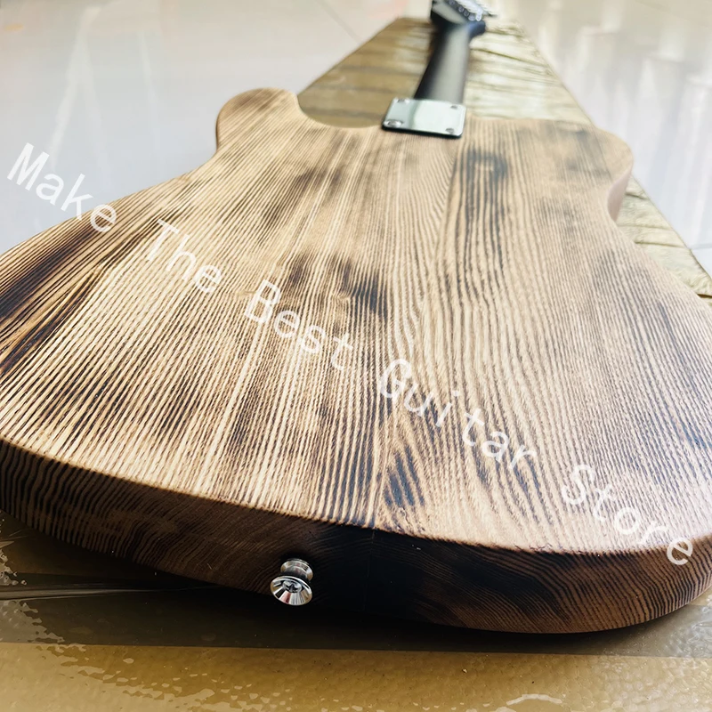 Carving old electric guitars in classic natural wood color, professional quality assurance, and fast delivery.