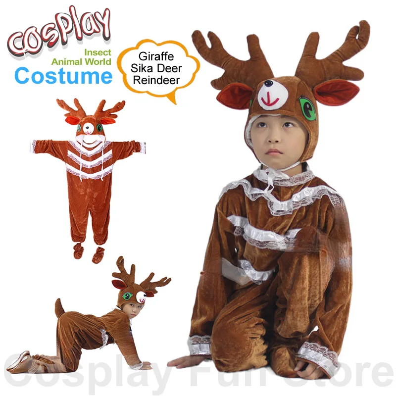 Kids Cosplay Giraffe Reindeer Elk Sika Deer Costumes Children's Animal Performance Clothes Musical Dancing Dress Party Jumpsuit