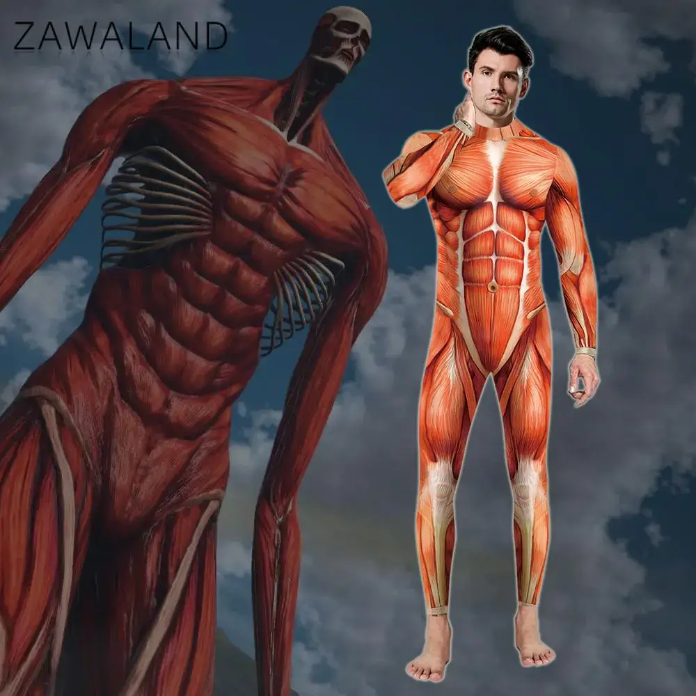 Zawaland Anime Human Muscle Suit Jumpsuits Volwassen Halloween Carnaval Purim Cosplay Kostuums Feestkleding Slanke Zentai Bodysuits