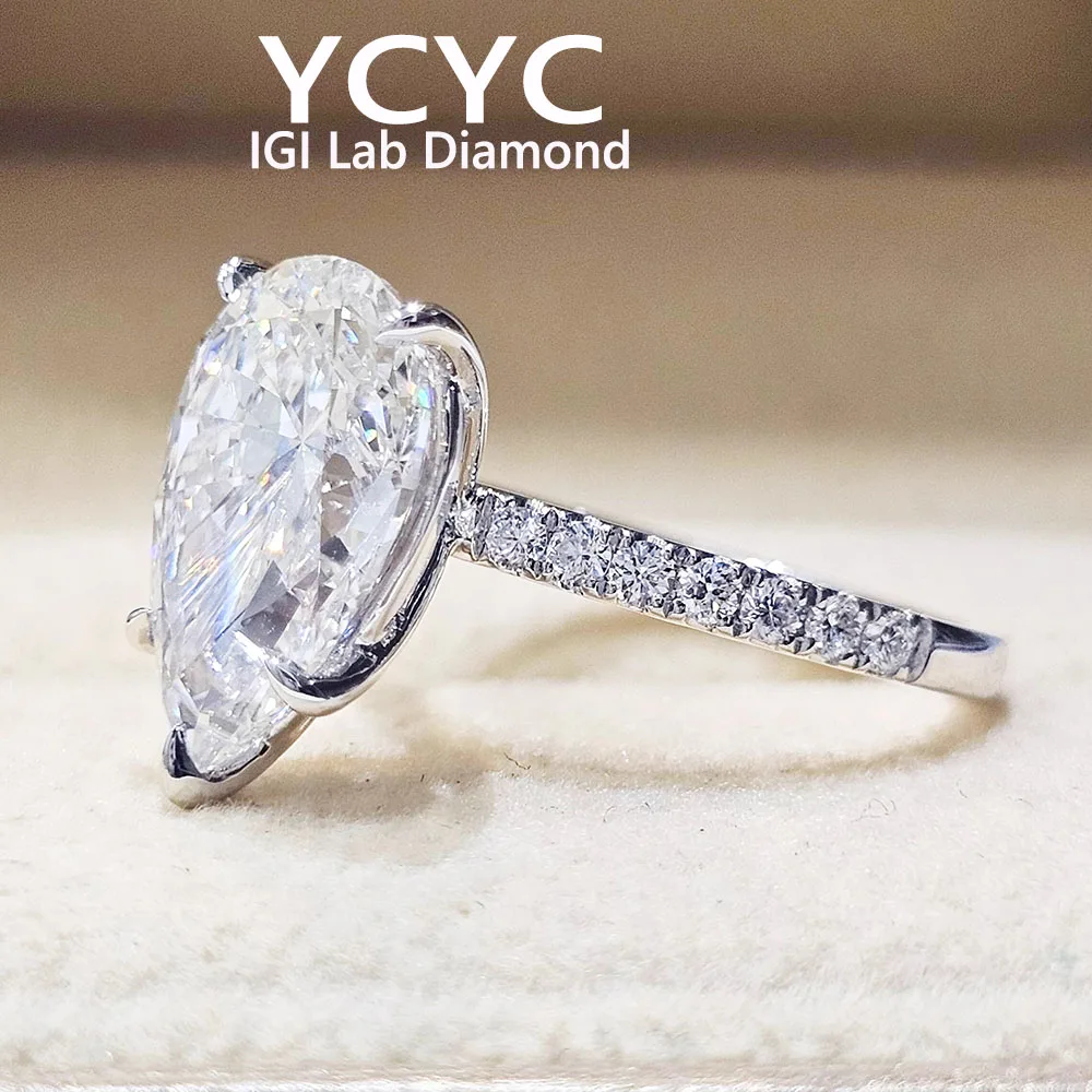 

Кольцо с выращенным в лаборатории бриллиантом 1 2 3 4 карата, твердое белое золото 18 карат, бриллиант грушевидной огранки CVD HPHT DEF VS-VVS, обручальное кольцо