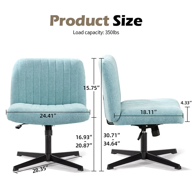 Office Chair Armless Desk Chair No Wheels, Fabric Padded Wide Seat Home Office Chairs, 115° Rocking Mid Back Cute Computer Chair